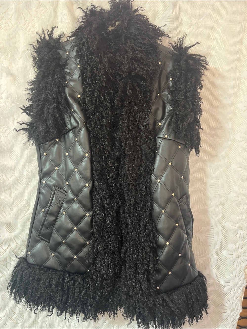 Mark James Badgley Mischka QuiltFaux-Leather Vest with Plush Faux Fur Trim - XS